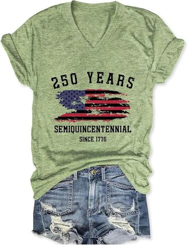 250th Anniversary USA Shirt Womens 250 Years Semiquincentennial V Neck T-Shirt American Flag Graphic Tee Casual Top in Saudi Arabia