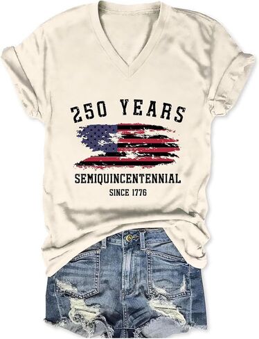 250th Anniversary USA Shirt Womens 250 Years Semiquincentennial V Neck T-Shirt American Flag Graphic Tee Casual Top in Saudi Arabia