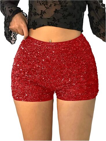 OYOANGLE Women's Plus Size Sequin Sparkly High Waisted Shorts Party Date Night Y2K Going Out Shorts in Saudi Arabia