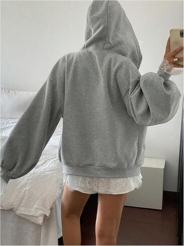 Floerns Women's Cute Bow Lace Trim Sweatshirts Zip Up Fall Outfit Hooded Sweatshirts in Saudi Arabia