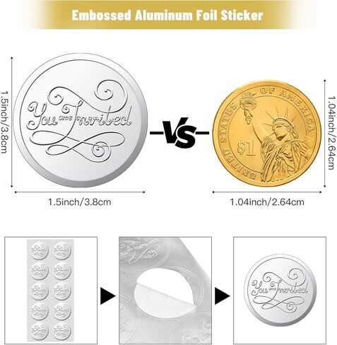 200 Pieces Envelope Embossed Sticker 're Invited Wedding Round Embossed Foil Seals Embossed Aluminum Foil Sticker Seal are Invited Stickers for Envelopes Invitations Present Decoration (Silver) in Saudi Arabia