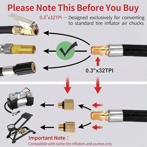 20'' Tire Inflator Hose Extension with 90 Degree Lock on Air Chuck, Heavy Duty Air Compressor Hose Adapter, Portable Tire Pump Replacement for Car, Bike Presta & Schrader, Ball Needle Included in Kuwait