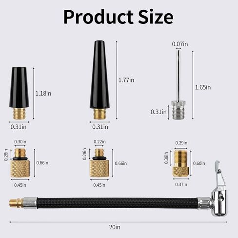 20'' Tire Inflator Hose Extension with 90 Degree Lock on Air Chuck, Heavy Duty Air Compressor Hose Adapter, Portable Tire Pump Replacement for Car, Bike Presta & Schrader, Ball Needle Included in Kuwait