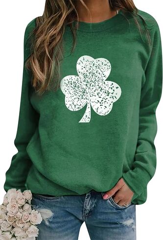 Women’s Long Sleeve Shamrock Crew Neck Shirt Tunic Tops Clover St Patricks Day Pullover Sweatshirt in Saudi Arabia