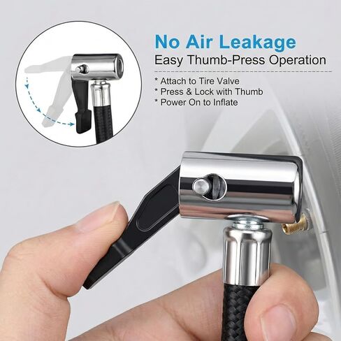 20'' Tire Inflator Hose Extension with 90 Degree Lock on Air Chuck, Heavy Duty Air Compressor Hose Adapter, Portable Tire Pump Replacement for Car, Bike Presta & Schrader, Ball Needle Included in Kuwait