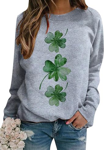 Women’s Long Sleeve Shamrock Crew Neck Shirt Tunic Tops Clover St Patricks Day Pullover Sweatshirt in Saudi Arabia