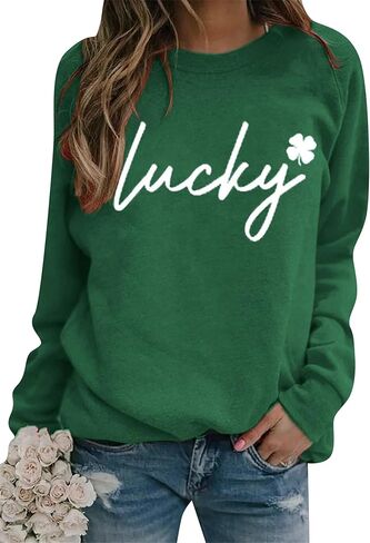 Women’s Long Sleeve Shamrock Crew Neck Shirt Tunic Tops Clover St Patricks Day Pullover Sweatshirt in Saudi Arabia