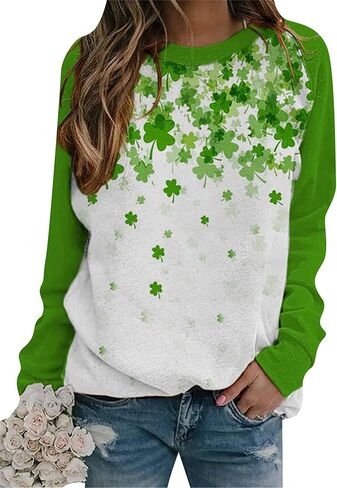 Women’s Long Sleeve Shamrock Crew Neck Shirt Tunic Tops Clover St Patricks Day Pullover Sweatshirt in Saudi Arabia