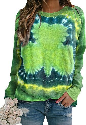 Women’s Long Sleeve Shamrock Crew Neck Shirt Tunic Tops Clover St Patricks Day Pullover Sweatshirt in Saudi Arabia