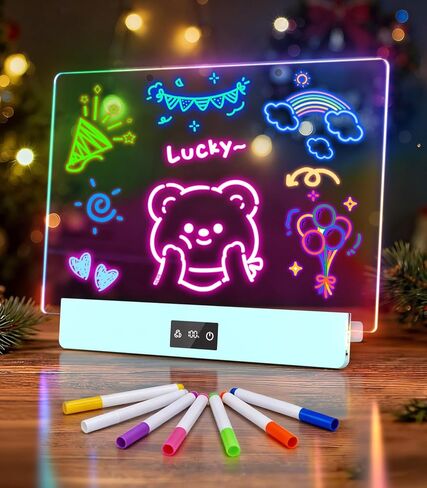 لوحة كتابة LED مقاس 16 بوصة لوحة رسم متوهجة RGB، لوحة رسائل مضيئة قابلة لإعادة الشحن مع شاشة عرض البطارية وقفل اللمس، حامل قابل للطي، حامل على الحائط، أكريليك مقاوم للخدش للأطفال، المنزل، الفصل الدراسي in Kuwait