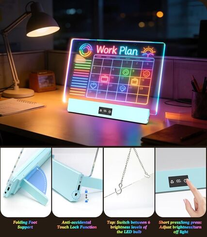 لوحة كتابة LED مقاس 16 بوصة لوحة رسم متوهجة RGB، لوحة رسائل مضيئة قابلة لإعادة الشحن مع شاشة عرض البطارية وقفل اللمس، حامل قابل للطي، حامل على الحائط، أكريليك مقاوم للخدش للأطفال، المنزل، الفصل الدراسي in Kuwait