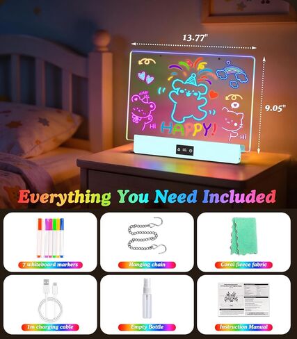 لوحة كتابة LED مقاس 16 بوصة لوحة رسم متوهجة RGB، لوحة رسائل مضيئة قابلة لإعادة الشحن مع شاشة عرض البطارية وقفل اللمس، حامل قابل للطي، حامل على الحائط، أكريليك مقاوم للخدش للأطفال، المنزل، الفصل الدراسي in Kuwait