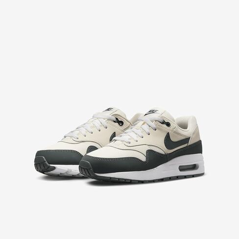 Air Max 1 Big Kids' Shoes (DZ3307-113, Pale Ivory/White/Bicoastal/Vintage Green) Size 5 in Saudi Arabia