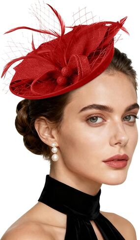 Fascinators Hats for Women Tea Party Hats - 2026 Pillbox 50s Veil Feathers Mesh Headband Derby Church Wedding Hats in Saudi Arabia