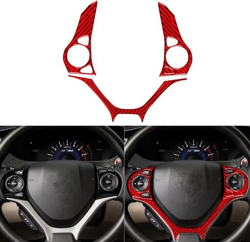 Real Premium 3K Carbon Fiber car Driver Side Dashboard Kit Frame Cover Sticker Trim Decoration Compatible with Honda Civic 9 Coupe Sedan 2013 2014 2015 Car Interior Accessories -A 4pcs Red in Saudi Arabia