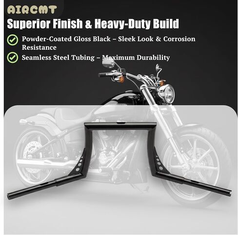 10 Inch Rise 1-1/4'' Batwing Ape Hangers Handlebar Compatible With Harley Softail FLST FXST Sportster XL 883 1200 Touring Road Glide+Road King (Gloss Black) in Kuwait