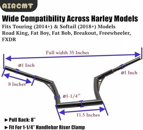 10 Inch Rise 1-1/4'' Batwing Ape Hangers Handlebar Compatible With Harley Softail FLST FXST Sportster XL 883 1200 Touring Road Glide+Road King (Gloss Black) in Kuwait