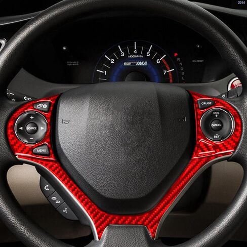 Real Premium 3K Carbon Fiber car Driver Side Dashboard Kit Frame Cover Sticker Trim Decoration Compatible with Honda Civic 9 Coupe Sedan 2013 2014 2015 Car Interior Accessories -A 4pcs Red in Saudi Arabia