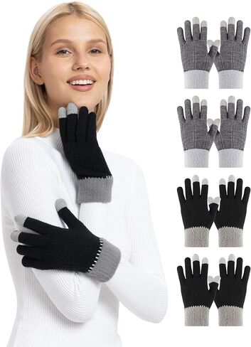 قفازات شتوية من ORVINNER للنساء، 4 أزواج للنساء شاشة تعمل باللمس، بطانة دافئة، قفازات محبوكة حرارية قابلة للتمدد للطقس البارد in Kuwait