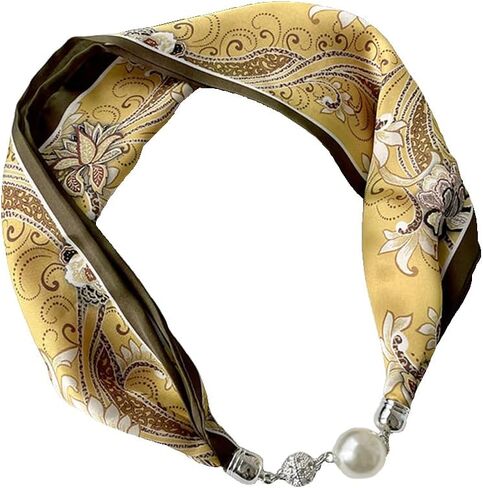First Choose Silk Felling Magnetic Buckle with Rhinestone Small Neckerchief Clavicle Collar Headpiece Pendant Scarf for Women in Saudi Arabia