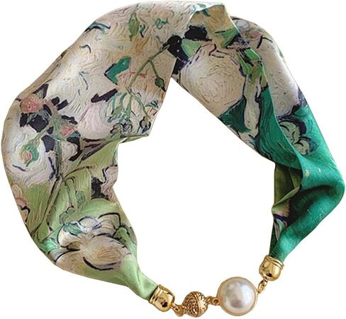 First Choose Silk Felling Magnetic Buckle with Rhinestone Small Neckerchief Clavicle Collar Headpiece Pendant Scarf for Women in Saudi Arabia