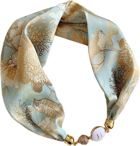 First Choose Silk Felling Magnetic Buckle with Rhinestone Small Neckerchief Clavicle Collar Headpiece Pendant Scarf for Women in Saudi Arabia