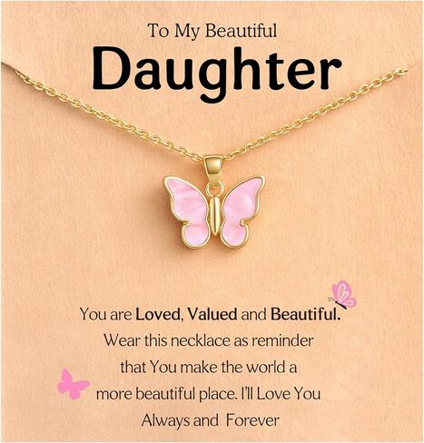 Valentines Day Gifts for Kids Girls, Cute Butterfly Necklace – Meaningful Jewelry for Granddaughter, Daughter, Niece from Mom/Aunt or Grandma for Birthday, Christmas, Valentine's Day in Saudi Arabia