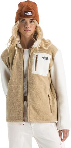 The North Face Women's Yumiori Full Zip Jacket - Lightweight Fleece Coat with Embroidered Logo, Secure Zip Pockets, White Dune/Desert Stone/Metal Pink, X-Large in Saudi Arabia