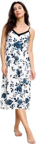 GYS Women's Nightgowns Bamboo Viscose V Neck Adjustable Spaghetti Straps Sleeveless Sleep Dress in Saudi Arabia