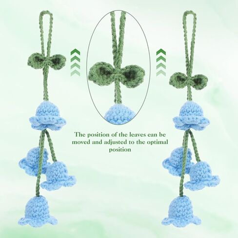 Crochet Lily of The Valley Car Hanging Decor, Handmade Floral Keychain for Rearview Mirror, Gift for Women, Car Lovers，Cute Car Accessories Gift for Women, Mothers Day in Saudi Arabia