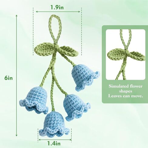 Crochet Lily of The Valley Car Hanging Decor, Handmade Floral Keychain for Rearview Mirror, Gift for Women, Car Lovers，Cute Car Accessories Gift for Women, Mothers Day in Saudi Arabia