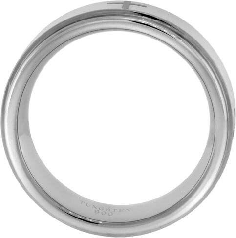 Sabrina Silver Tungsten Carbide 8 mm Flat Wedding Band Ring Satin finish Center Etched Crosses Recessed Edges sizes 7 to 14 in Saudi Arabia