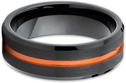 OVIEDO JEWELRY Orange Tungsten Ring,Black Wedding Band, Carbide,Engagement,Anniversary,Beveled Edges,Comfort Fit,Center Groove,Unique,Man & Woman in Saudi Arabia