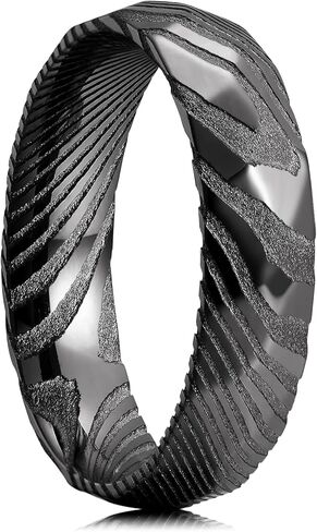 King Will Premium Damascus Wedding Band for Men-6/8mm Width Black Damascus Wedding Ring with Meteorite Inlay in Domed/Flat Cut Style Promise Ring Comfort Fit 8-12 in Saudi Arabia