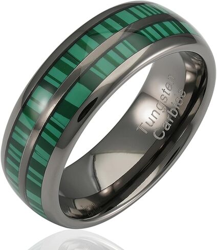 100S JEWELRY Engraved Personalized Gunmetal Tungsten Rings For Men Malachite Inlay Wedding Promise Band Size 6-16 in Saudi Arabia
