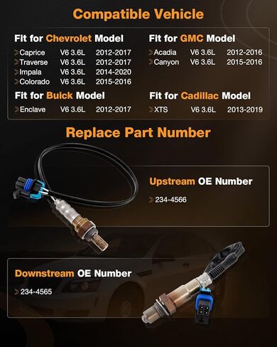 234-4566 234-4565 Oxygen O2 Sensor Upstream and Downstream Fit for Chevrolet Caprice Traverse 2012-2017, for GMC Acadia, for Cadillac XTS, for Buick Enclave V6 3.6L, 4Pcs in Saudi Arabia