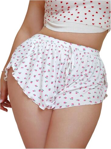 شورت بيجامة نسائي بمقاس كبير من MakeMeChic، مطبوع عليه زهور، بحاشية مشقوقة، شورت نوم صيفي واسع in Saudi Arabia
