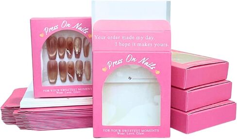 اضغط على صندوق تغليف الأظافر مع تعليمات، بطاقات دعم، حافظة أظافر فارغة باللون الوردي الفاخر لمجموعة Nail Tech Small Business 20 مجموعة in Kuwait