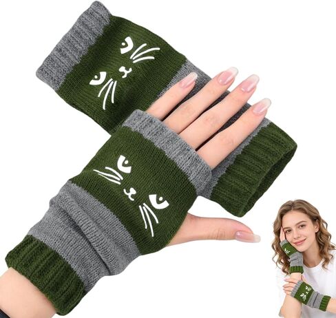 Cat Embroidery Splicing Knitted Gloves Warm Gloves Fashion Thick Warm Winter Gloves Winter Item Selection in Saudi Arabia