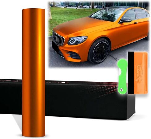 12"x60" (1FTx5FT) PET Romance Chrome Lava Orange Vinyl Wrap Auto Car Sticker Decal Film Sheet Bubble Free Air Release Technology with Tool Kit in Saudi Arabia