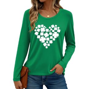 St Patrick's Day Shirt Women: Lucky St Patty's T-Shirts Shamrock Clover Irish Long Sleeve Blouse Tops in Saudi Arabia
