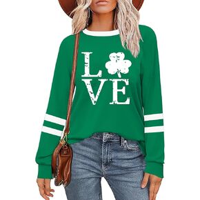 قميص عيد القديس باتريك للنساء: تي شيرت Lucky Shamrock ترتر أخضر طويل الأكمام لعيد القديس باتريك الأيرلندي in Kuwait