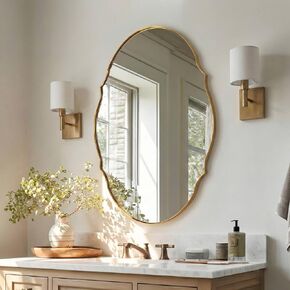 ANDY STAR Black Scalloped Mirror 24x36, Matte Black Bathroom Mirror for Over Sink, Stainless Steel Oval Wall Mirror, Modern Farmhouse Vanity Mirror for Bathroom, Entryway, Living Room, Rust-Resistant in Kuwait