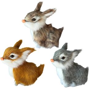 3 Realistic Mini Plush Bunnies - Lifelike Rabbit Figurines for Easter Decor, Spring Home Decoration, Dollhouse Props, Little Rabbits Ornaments in Kuwait