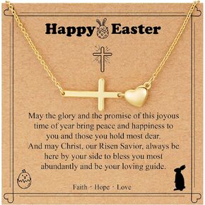 WEDDINEN Happy Easter Basket Stuffers for Teens Girls Kids,Cross Heart Necklace for Women Christian Religious First Communion Confirmation Baptism Jewelry Gifts in Kuwait