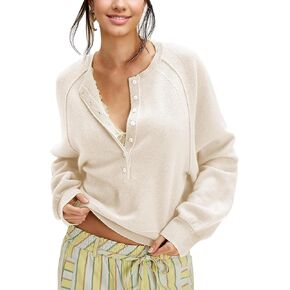 المرأة نصف زر أسفل البلوز متماسكة سترة عادية هينلي كم طويل تونك القمم فضفاضة تناسب الملابس العصرية in Kuwait