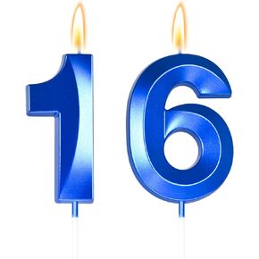 Big 2.76 inch Blue 16 Birthday Candle 11th Birthday Decorations for Boys, 16th Birthday Candles for Bruh Im 16 Birthday Decorations,Number 16 Candles in Kuwait
