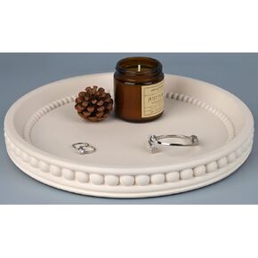 صينية تزيين بنمط الخرز من Vixdonos، صينية خرسانية مستديرة لقطعة طاولة القهوة المركزية، منظم سطح المكتب الدائري لديكور المنزل، 11 بوصة (بيج) in Kuwait