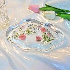 Britrio Resin Casting Dried Pressed Flowers Decorative Tray Trinket Dish Cute Cloud Vanity Jewelry Plate Holder for Women Necklace Earring Ring Key Makeup Organizer Home Decor Aesthetic 7.56''x5.12'' in Saudi Arabia
