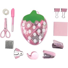 مجموعة لوازم المكتب الصغيرة بالفراولة تتضمن اللوازم المدرسية الصغيرة دباسة صغيرة ومقصًا ومزيل دبابيس وثقب وموزع شريط وملاحظات لاصقة وقلم in Kuwait